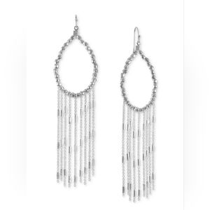 Style & Co Silver-Tone Beaded Pear Shape & Fringe Statement Earrings